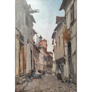 Bout-oil On Canvas-signed-adrien Jourdeuil-shoemakers-la Rue Aux Roys-pont-de-l'arche-1886