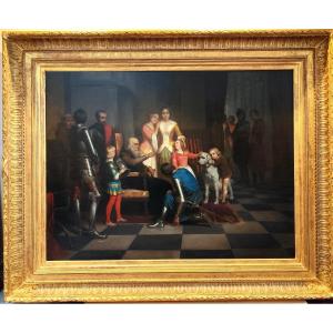 Bout-oil On Canvas-signed-r.edmond Flatters-medieval Scene-departure For The Crusades-1848
