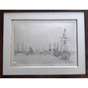 Bout-original Drawing-monogrammed-eg-pencil-port Of La Rochelle-1939