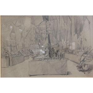 Bout-original Drawing-charles Stock-exhibition-fishing-agriculture-arcachon-1865