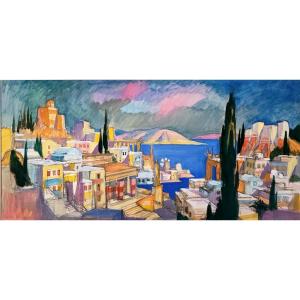 Original Gouache-gaston Marty-bordeaux Opera Theater-circa 1930