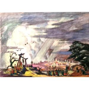 Original Gouache-gaston Marty-bordeaux Opera-[tchaïkovsky]-the Hanged End-1930