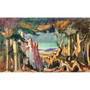 Original Gouache-gaston Marty-opera De Bordeaux-[verdi]-open Forest-1930