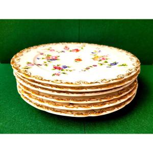 Jacob Petit-porcelain De Paris-6 Plates-floral Decor And Gilding