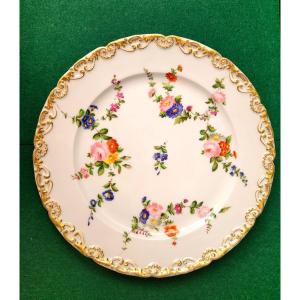 Jacob Petit-porcelain From Paris-monogrammed Plate-floral Decor And Gilding