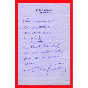 Proa7-sacha Guitry-signed Autograph Letter