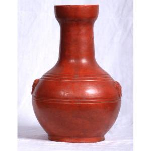 China, 20th Century - Orange Vase Decorated With Lions
