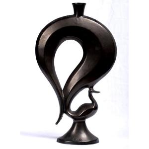 Hl Bar. - Tulip Vase In The Shape Of A Stylized Bird Signed And Dedicated To The Poet Jean Aubert
