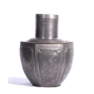 China Canton, Early 20th Century - Pair Of Tea Canisters With Engraved Decor Of Flowers And Landscapes