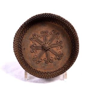 Tripod Art Deco Cup With Abstract Internal Decor In Braided And Welded Copper