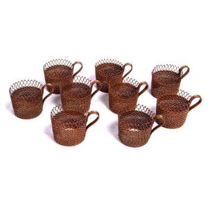 Set Of Braided Copper Art Deco Mug Holders