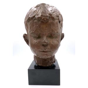 Early 20th Century School - Portrait  Of A Child - Bronze Sculpture