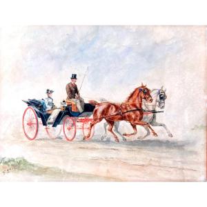 The Carriage - Watercolor Monogrammed "k" And Dated "90" - Vienna December 29, 1890 - Kuhn