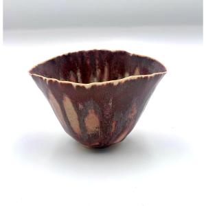 Small Purple And Beige Flared Cup - Porcelain Stoneware - Contemporary School - Raku Style 