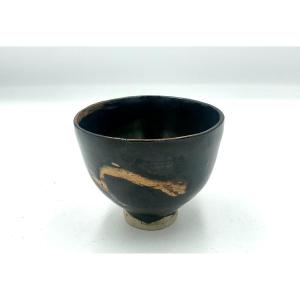 Small Porcelain Stoneware Cup - Raku Style In Brown Tones - Contemporary School