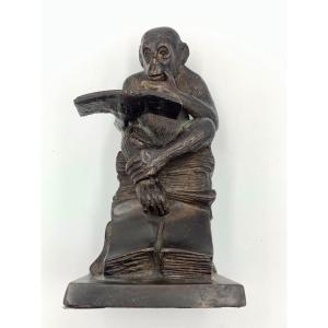 Reading Monkey - Bronze With Dark Brown Patina - 19th Century School