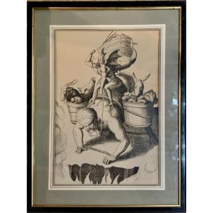 The Seven Deadly Sins - Pen And Chinese Ink - France - 19th - Symbolist School.