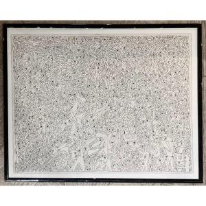 Georges Lauro (born In 1939) - Composition With Characters - Ink Drawing - Signed