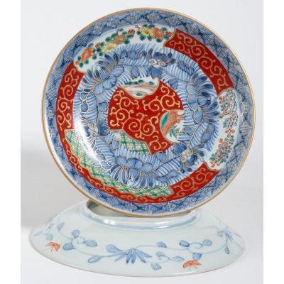 Pair Of Porcelain Plates In Polychrome Enamel And Gold Imari Kinrande Style, Japan - Arita 19th