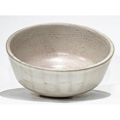 Contemporary White And Red Ceramic Bowl Raku