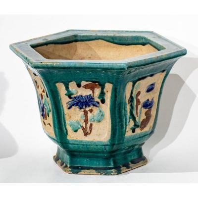 Vietnam 19th Century - Polychrome Hexagonal Planter