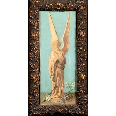 French School Of The End Of The 19th - Beginning Of The 20th Century - Thuriferous Angel And Flowers