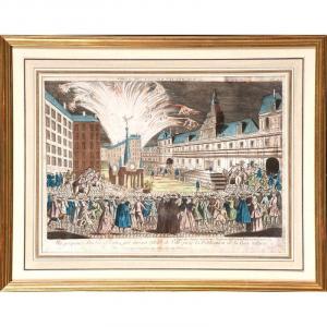 France 18th Century Perspective View - Fireworks In Front Of The Old Town Hall Of Paris