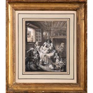 French School Of The Second Half Of The 18th Century - The Happy Family - Ink Wash