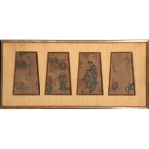 Japan 18th - 19th Century Lot Of Prints On Paper Four Images Per Plate
