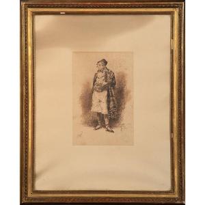 Juan Peyro-urrea Dated 1875 Portrait In Feet Of A Man In Costume 