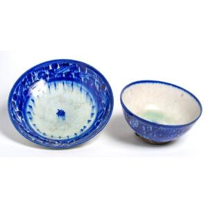 Iran 19th Century - Set Composed Of A Bowl And A Plate In Blue-white Ceramic