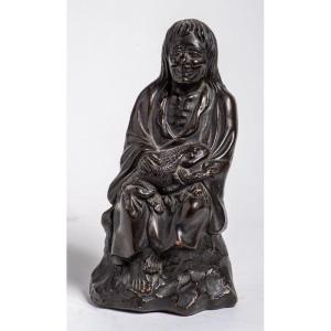 Japan 18th - Statuette Representing A Japanese Ascetic And A Toad. 