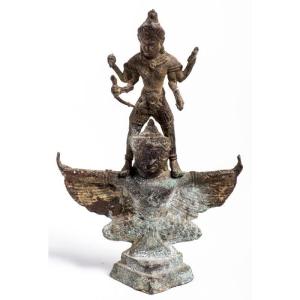 Khmer 18th - 19th Century - Statuette Representing Vishnu On His Mount Garuda. 