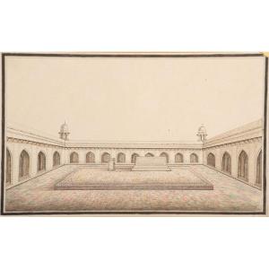 India C. 1825 (realized) Architectural Drawing Of The Terrace Of Akbar's Mausoleum