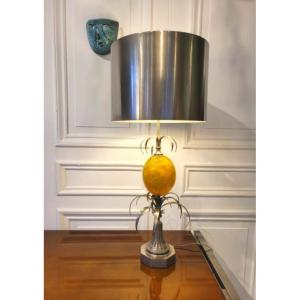 Large Lamp Signed Charles In Silver Bronze And Fractal Resin