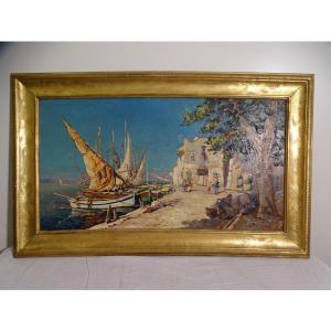 Marine Painting Oil On Panel Martigues Signed Joseph Hurard
