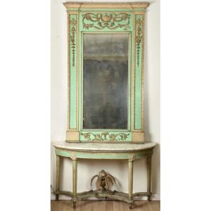 Console And Its Eighteenth Italian Painted Trumeau