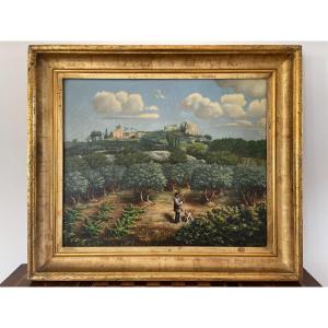 Hunting Painting Oil On Canvas In The Alpilles Signed Chenel Nineteenth