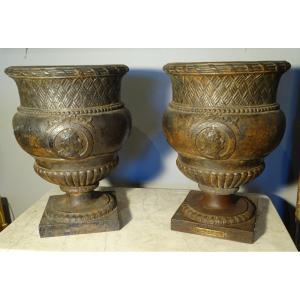 Pair Of Neoclassical Cast Iron Vases Fonderie Du Val d'Osne Circa 1850