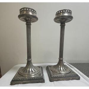 Pair Of Silver Metal Ashtray Holders From Hotel Ruhl