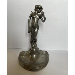 Art Nouveau Woman In Fine Silver-plated Pewter, 1900s