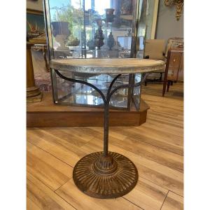 Cast Iron Garden Pedestal Table With Its Original Marble, 19th Century 