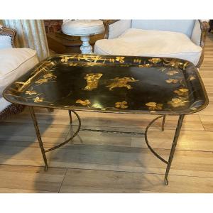 Coffee Table Attributed To Maison Jassen With Japanese Decor