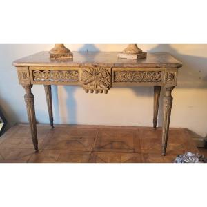 Louis XVI Period Painted Wooden Console Table With Four Legs