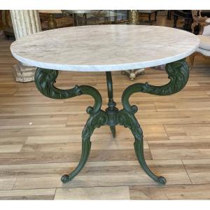 Garden Pedestal Table From The 1900s With Its Marble Top