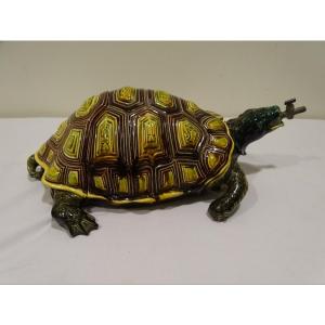 Tortoise Fountain In Sarreguemines Art Nouveau Period Signed