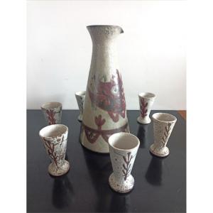 Gustave Reynaud, Ceramic Bottle And Glasses