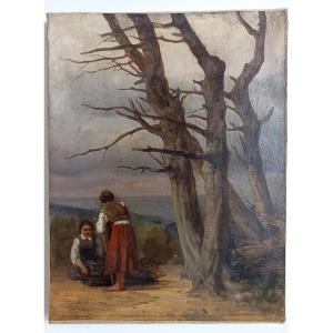 19th Century Painting Of A Scene From Peasant Life 