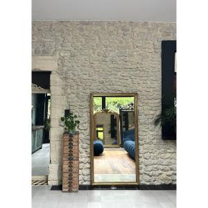 Antique Mirror 159.5cm/82.5cm Between Two And Beaded Gilded With Gold Leaf.