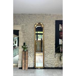 238.5cm/51cm Gilded Pedimented Mirror With Gold Leaf, Beveled Glass, Woodwork 